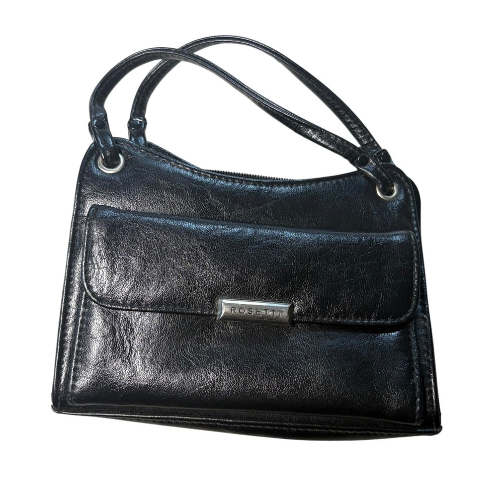 Rosetti Black Faux Leather Small Shoulder Bag‎ Front Pocket Mini Purse